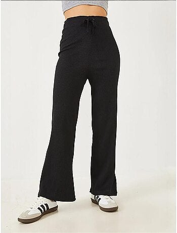 Pantalones anchos de canalé con lazo en la cintura lucci