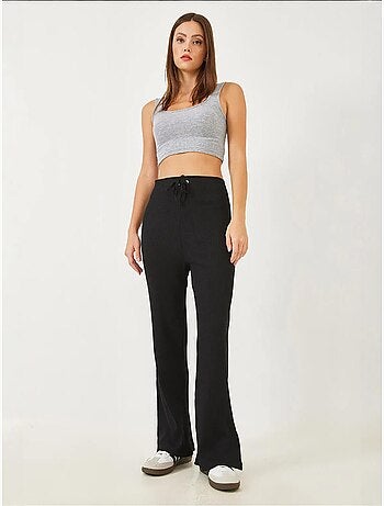 Pantalones anchos de canalé con lazo en la cintura lucci