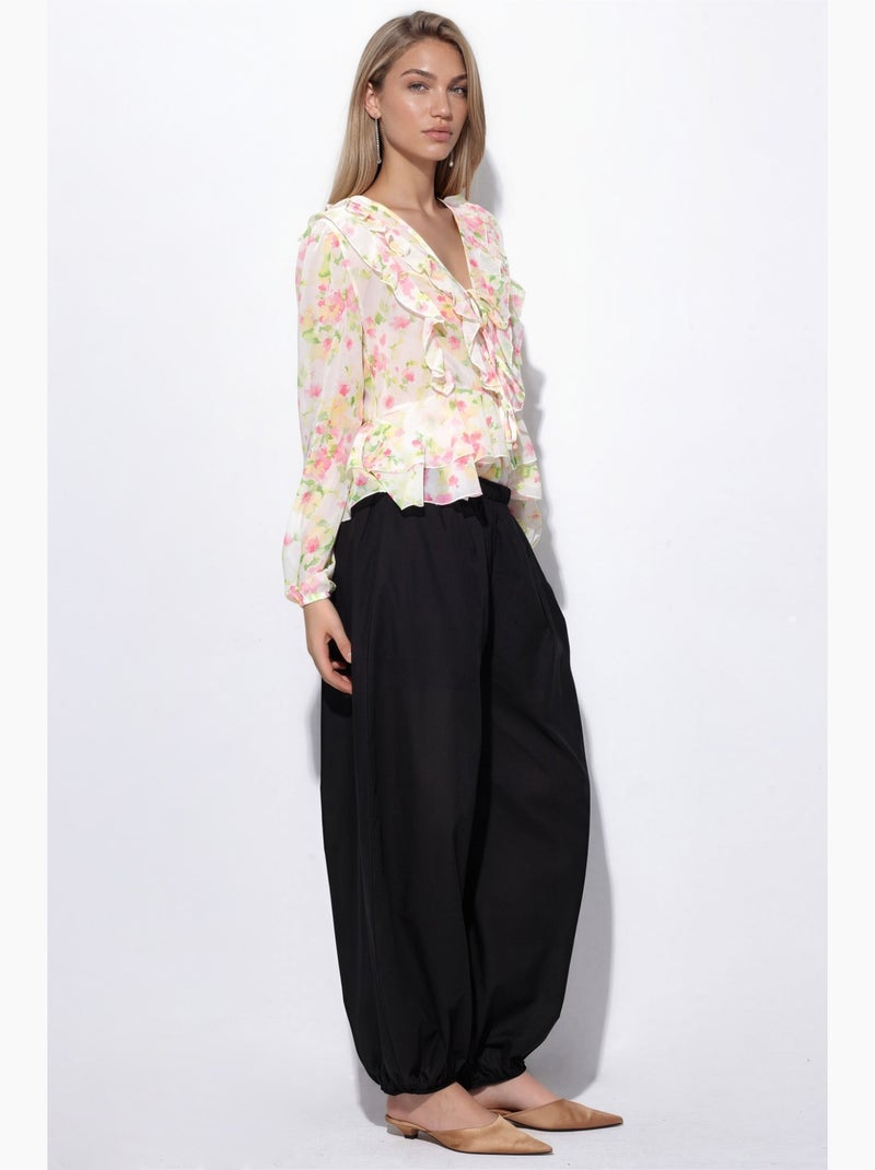 Pantalones anchos de crepé busem Negro - Kiabi