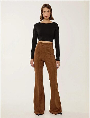 Pantalones anchos de gamuza con cintura alta y pinzas hiccup