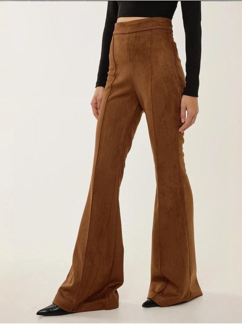 Pantalones anchos de gamuza con cintura alta y pinzas hiccup - Kiabi