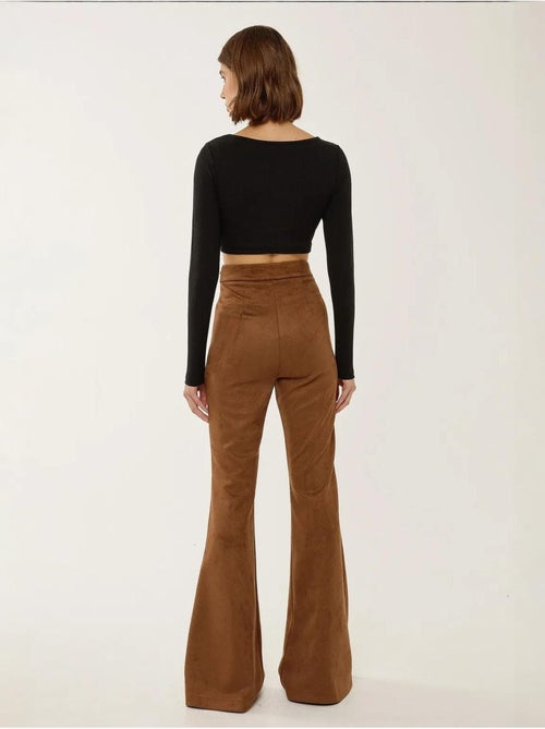 Pantalones anchos de gamuza con cintura alta y pinzas hiccup - Kiabi