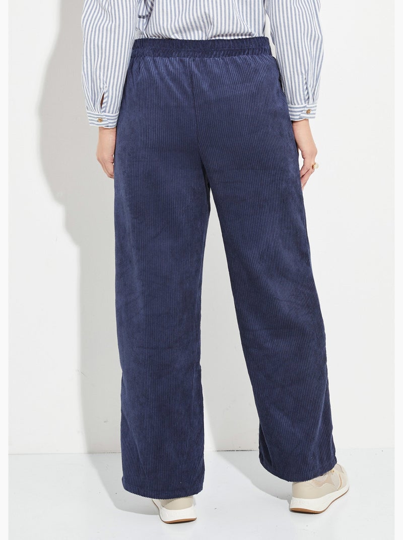 Pantalones anchos de pana con cintura ancha - Afibel Azul marino - Kiabi