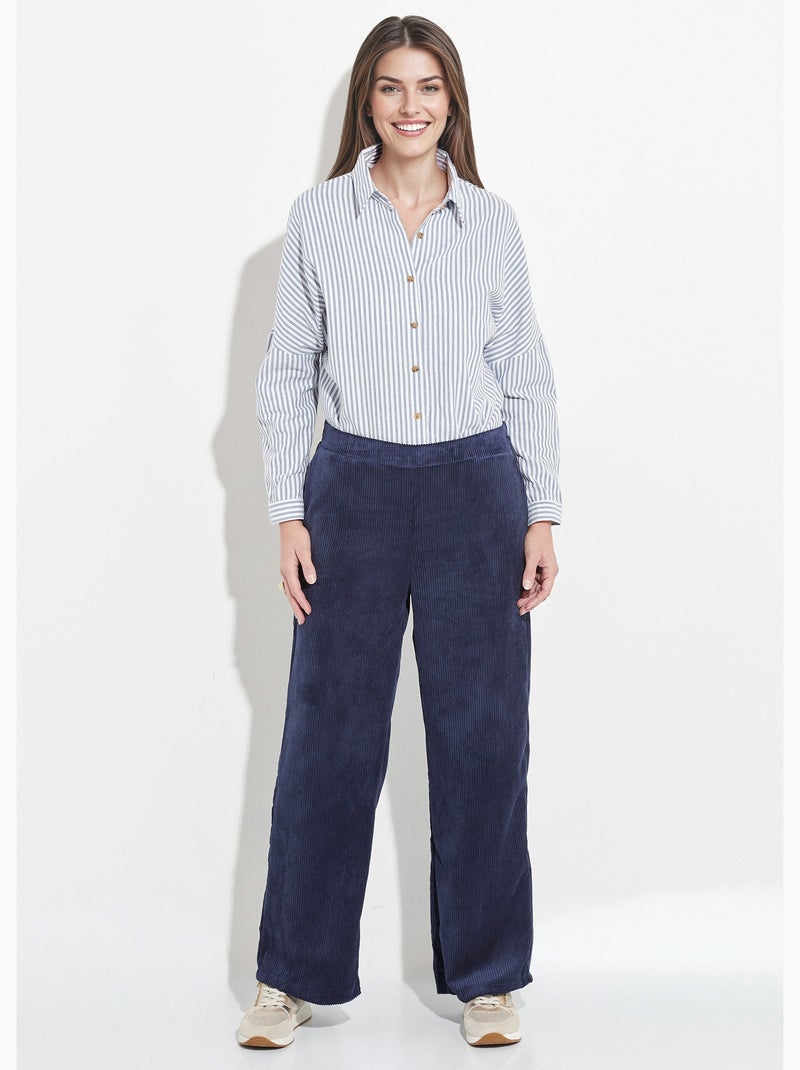 Pantalones anchos de pana con cintura ancha - Afibel Azul marino - Kiabi