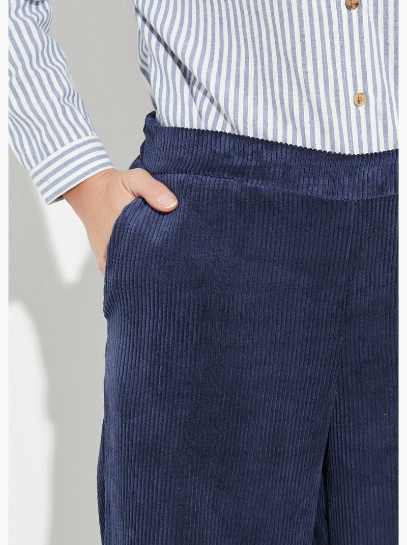Pantalones anchos de pana con cintura ancha - Afibel Azul marino - Kiabi