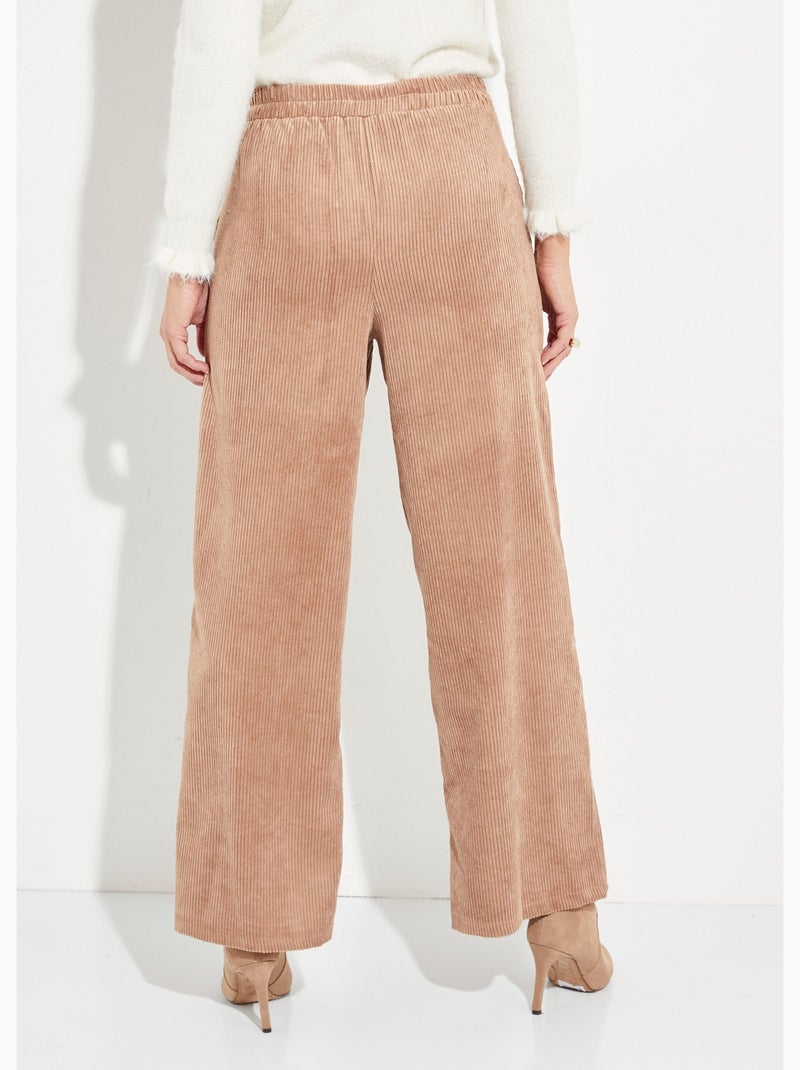 Pantalones anchos de pana con cintura ancha - Afibel Camel - Kiabi