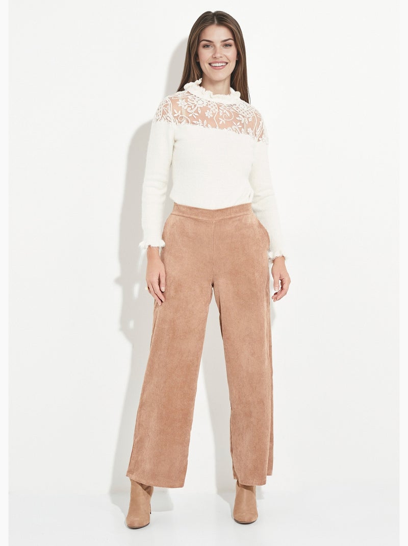 Pantalones anchos de pana con cintura ancha - Afibel Camel - Kiabi