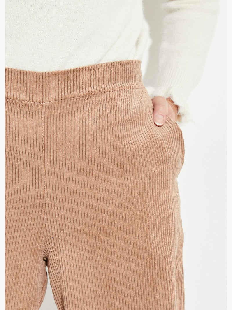 Pantalones anchos de pana con cintura ancha - Afibel Camel - Kiabi