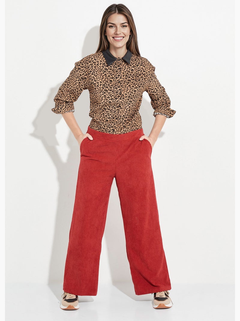 Pantalones anchos de pana con cintura ancha - Afibel Ladrillo - Kiabi