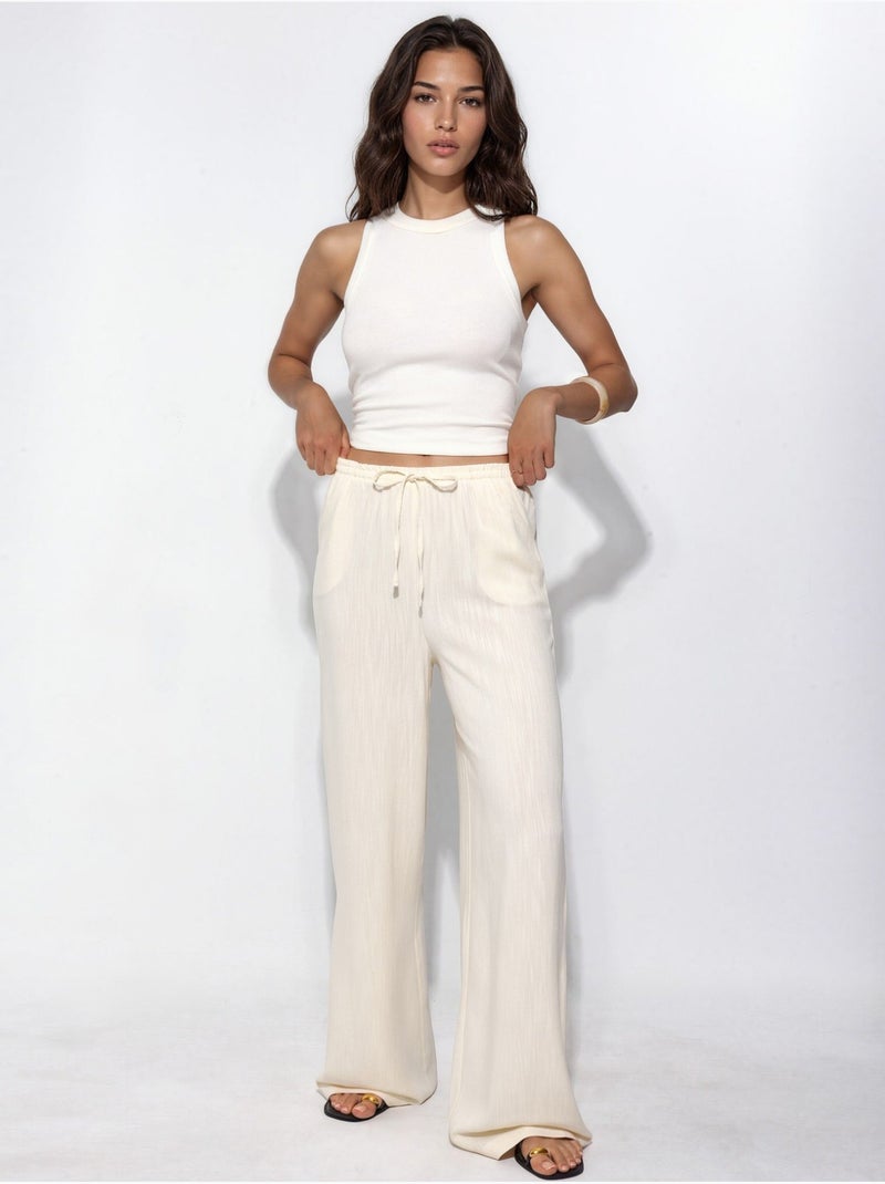 Pantalones anchos de pierna ancha hiccup Crema - Kiabi