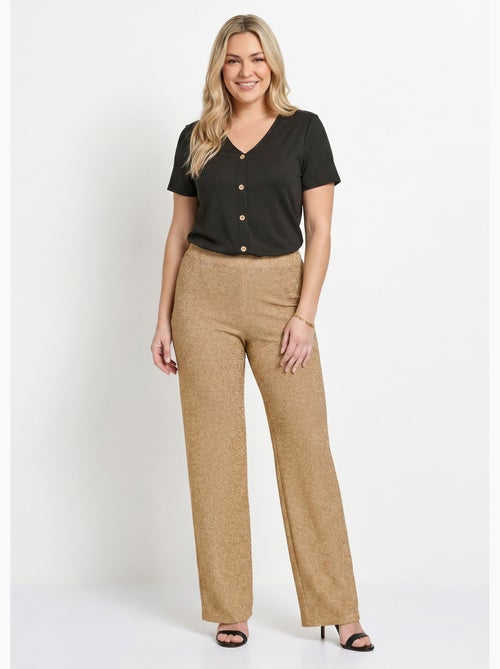 Pantalones anchos de pierna dorada brillante con cinturilla elástica - Afibel - Kiabi Pantalones anchos de pierna dorada brillante con cinturilla elástica - Afibel - Kiabi