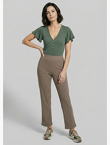 Pantalones anchos de punto acanalado esenciales - Afibel