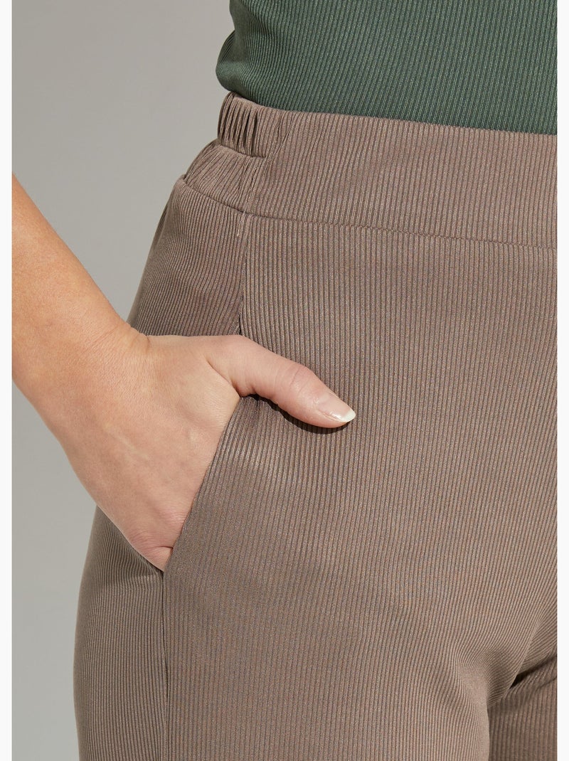 Pantalones anchos de punto acanalado esenciales - Afibel Taupe - Kiabi