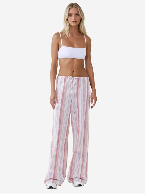Pantalones anchos de rayas y corte relajado hiccup - Kiabi Pantalones anchos de rayas y corte relajado hiccup - Kiabi