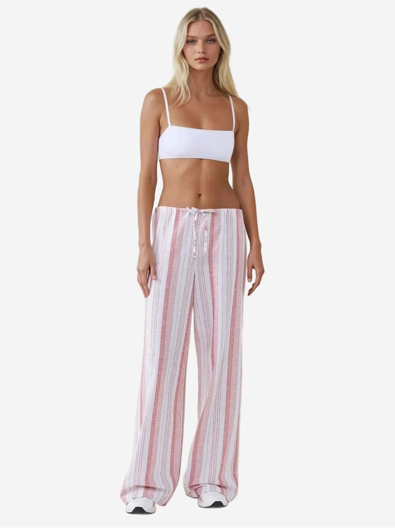 Pantalones anchos de rayas y corte relajado hiccup Rosa almendra - Kiabi