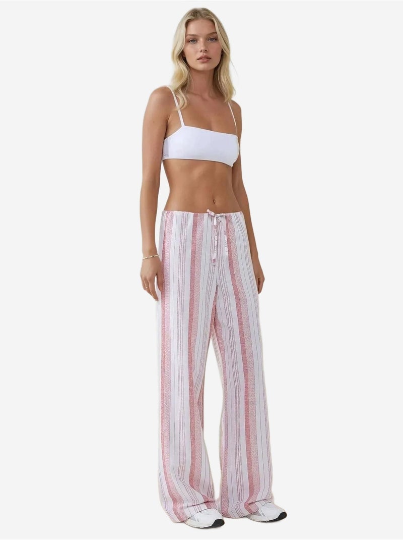 Pantalones anchos de rayas y corte relajado hiccup Rosa almendra - Kiabi