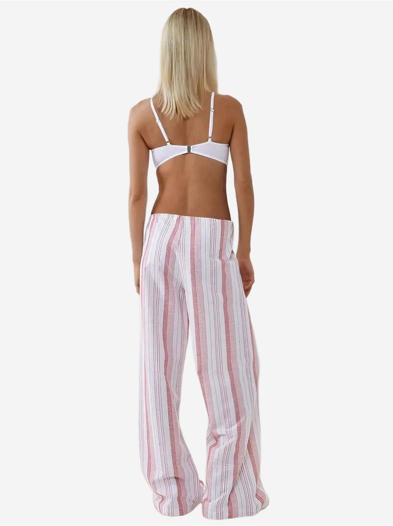 Pantalones anchos de rayas y corte relajado hiccup Rosa almendra - Kiabi