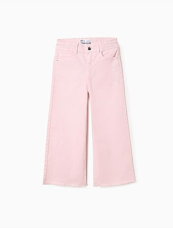Pantalones anchos de sarga con bajos deshilachados