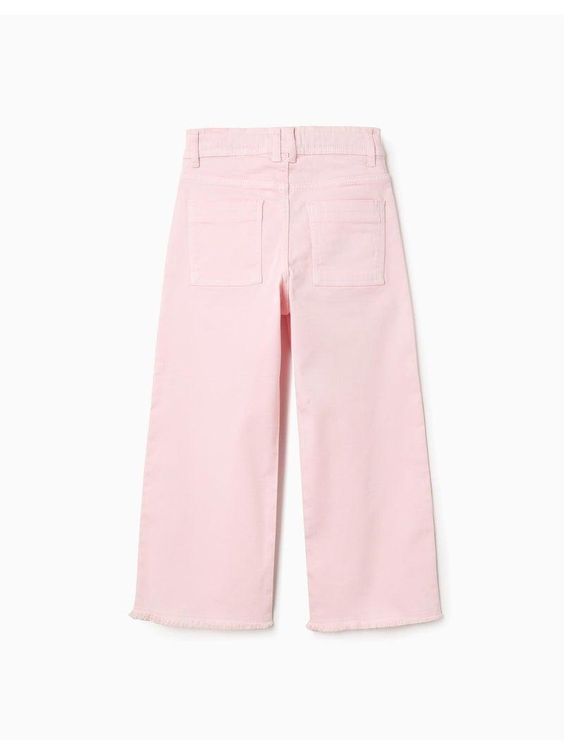 Pantalones anchos de sarga con bajos deshilachados Rosa claro - Kiabi