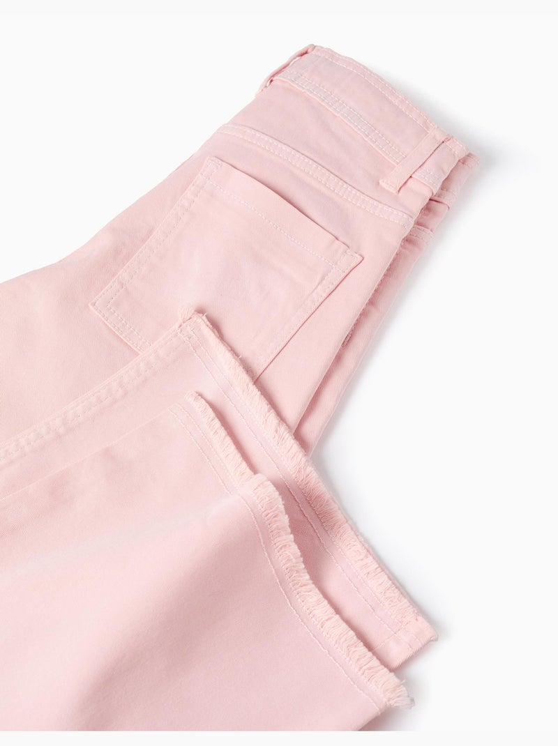 Pantalones anchos de sarga con bajos deshilachados Rosa claro - Kiabi