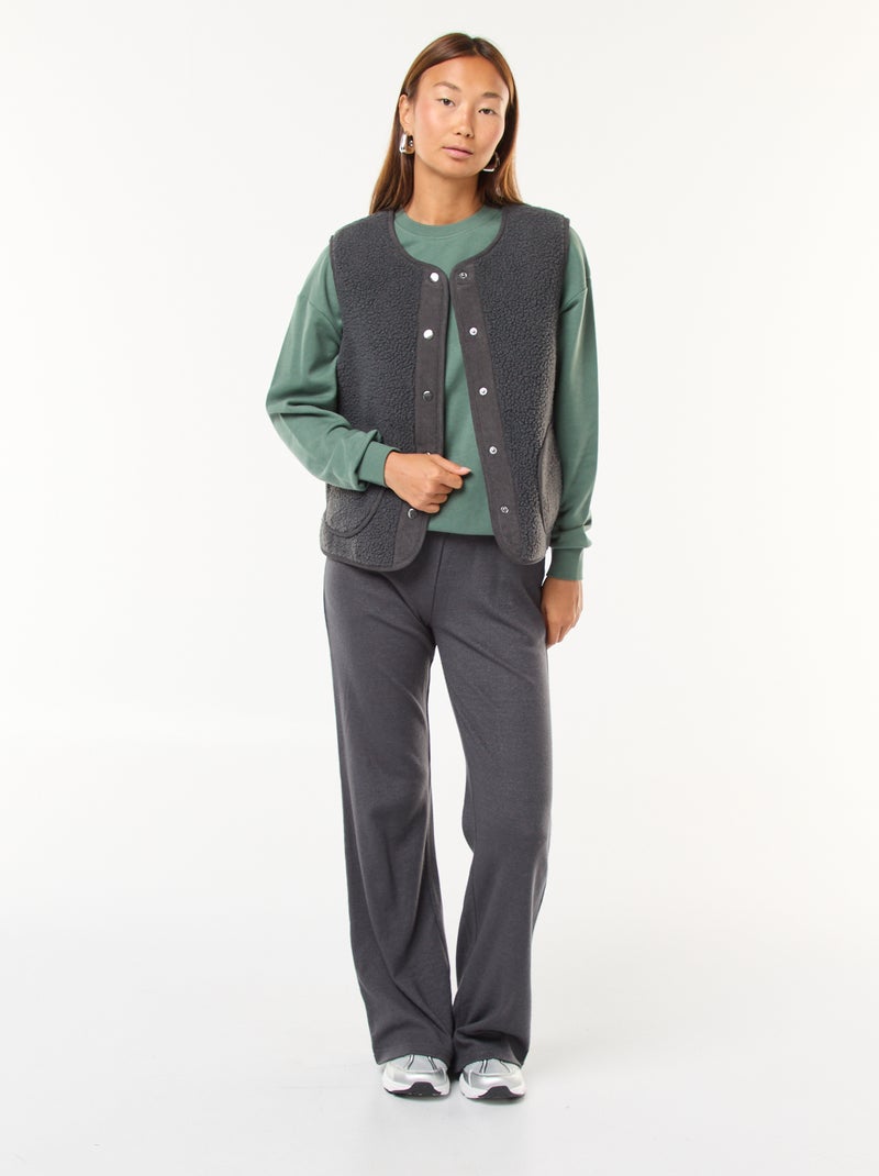Pantalones anchos de tejido de canalé Gris - Kiabi
