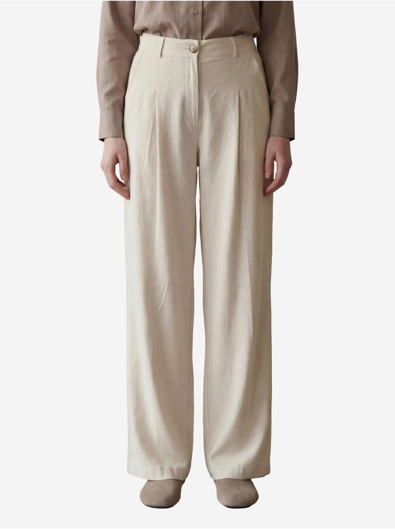 Pantalones anchos plisados de talle alto my fashion Crema - Kiabi