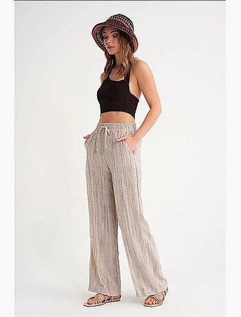Pantalones anchos texturizados de cintura alta con cierre de cordón mixray