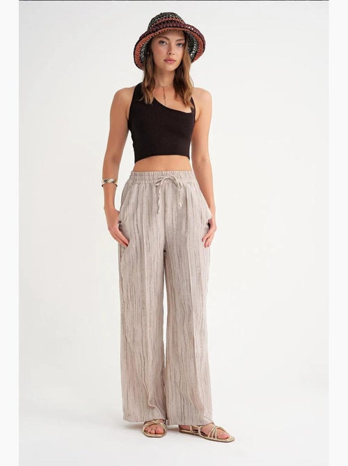 Pantalones anchos texturizados de cintura alta con cierre de cordón mixray - Kiabi