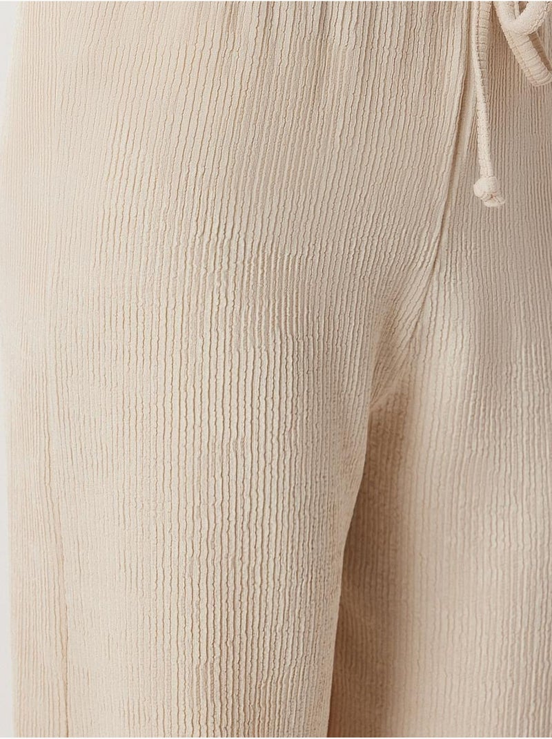 Pantalones anchos texturizados de cintura alta istanbul Crema - Kiabi