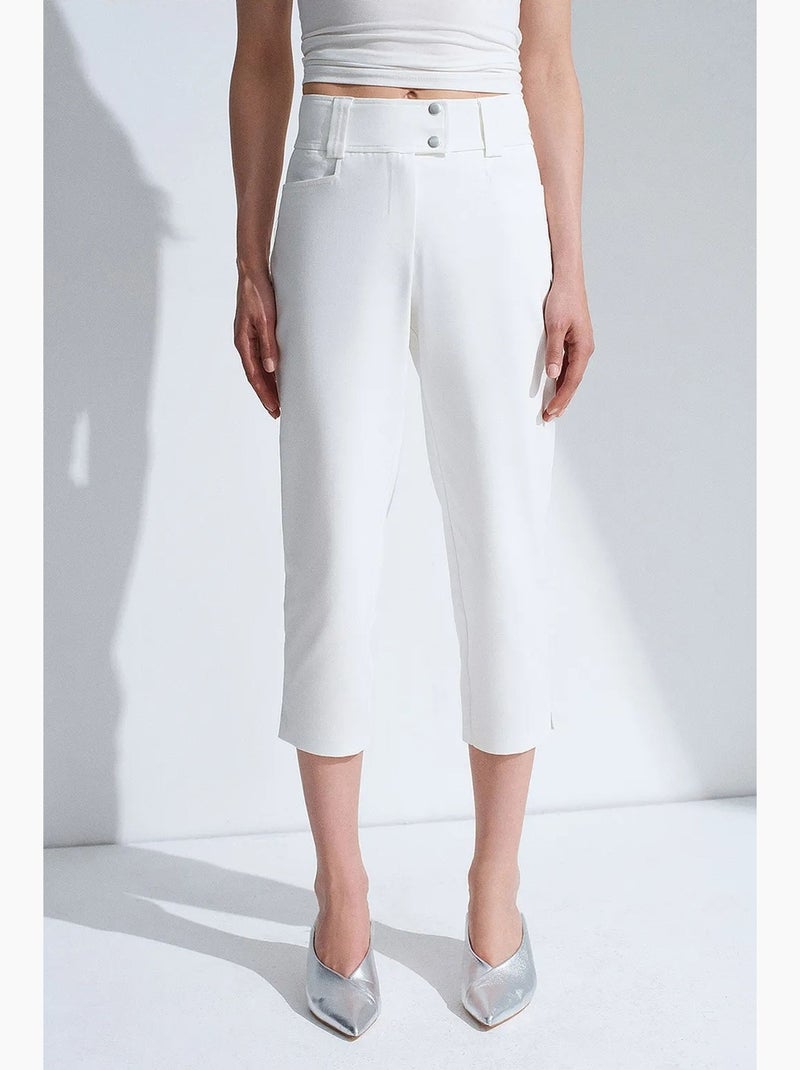 Pantalones capri de mujer de tiro alto y pernera ancha dilvin Blanco - Kiabi