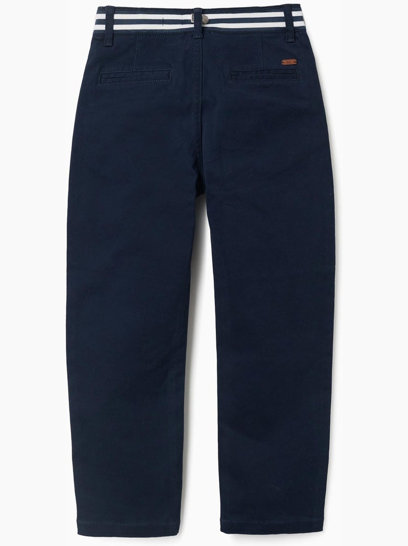 Pantalones chinos ajustados de sarga con cinta a rayas Azul Azul - Kiabi