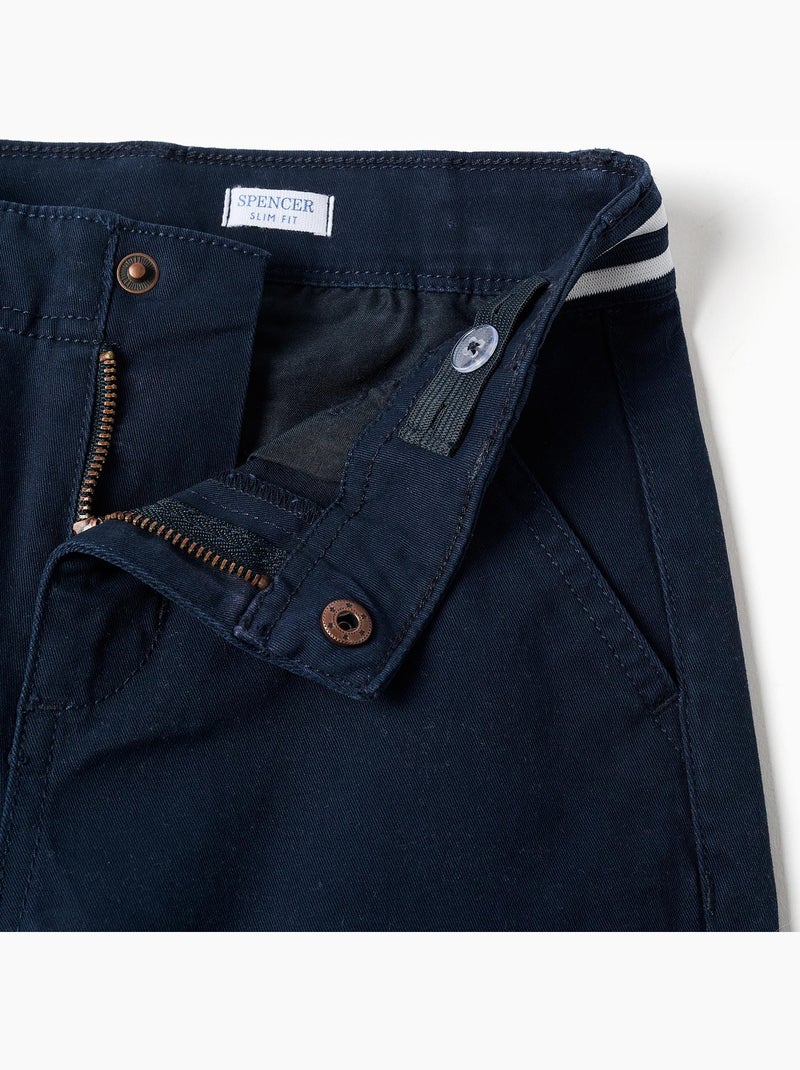 Pantalones chinos ajustados de sarga con cinta a rayas Azul Azul - Kiabi