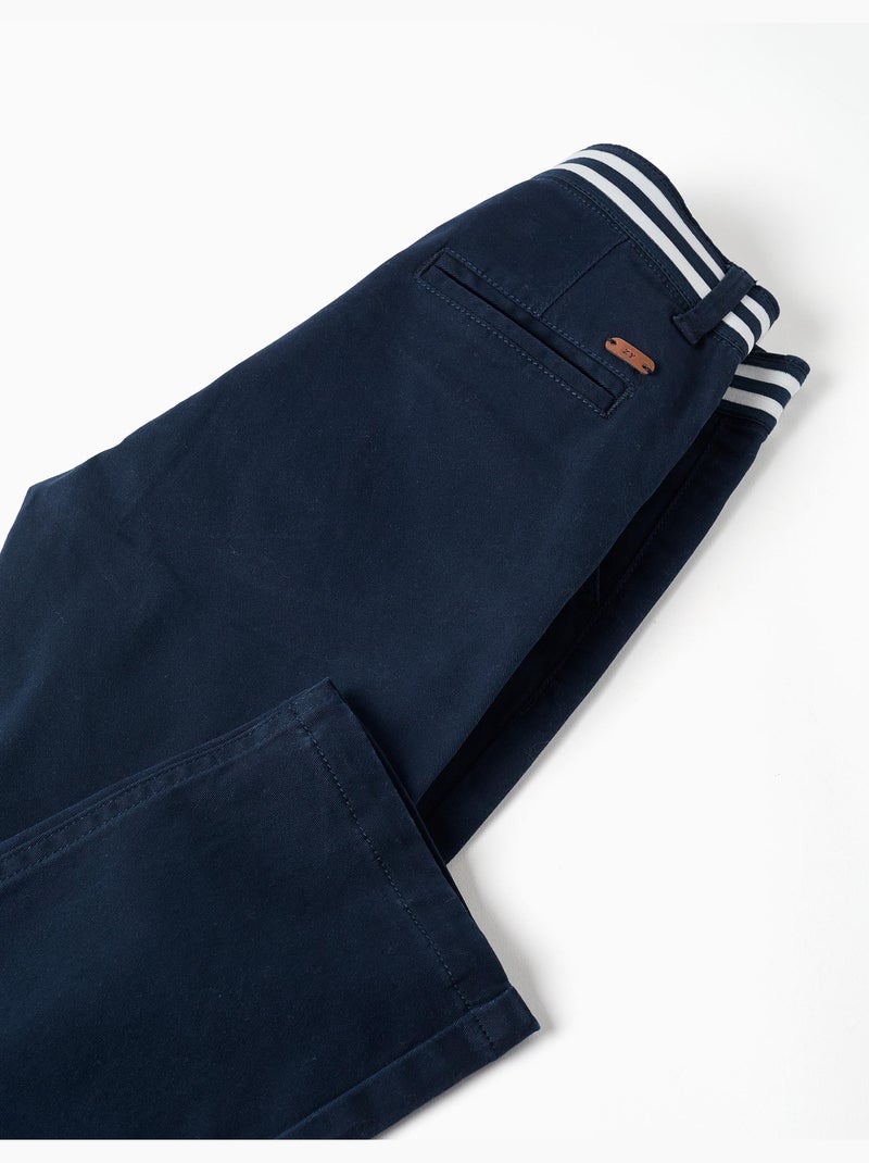 Pantalones chinos ajustados de sarga con cinta a rayas Azul Azul - Kiabi