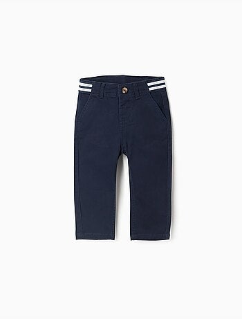 Pantalones chinos ajustados de sarga con cinta a rayas