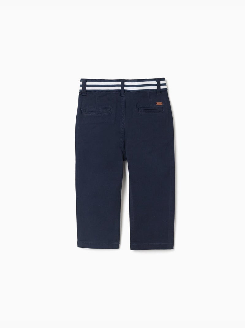 Pantalones chinos ajustados de sarga con cinta a rayas Azul Azul - Kiabi