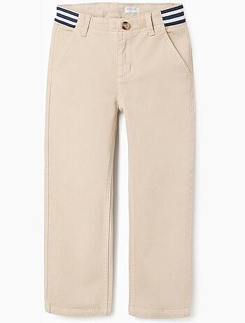 Pantalones chinos ajustados de sarga con cinta a rayas