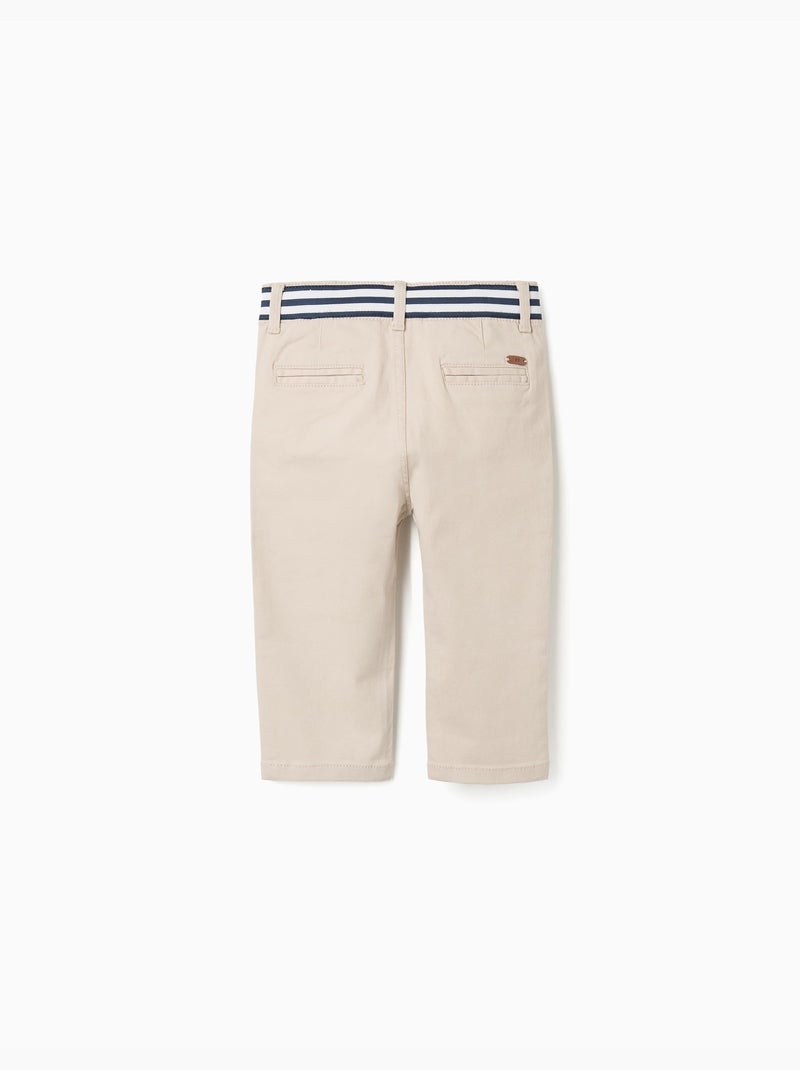 Pantalones chinos ajustados de sarga con cinta a rayas Beige claro - Kiabi