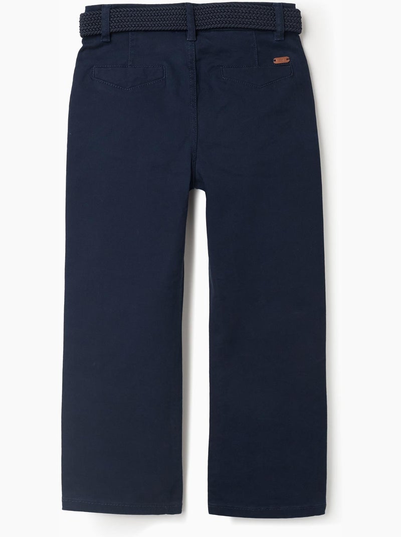 Pantalones chinos ajustados de sarga con cinturón Azul oscuro - Kiabi