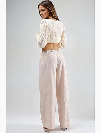 Pantalones con cintura elástica y detalle de lazo busem
