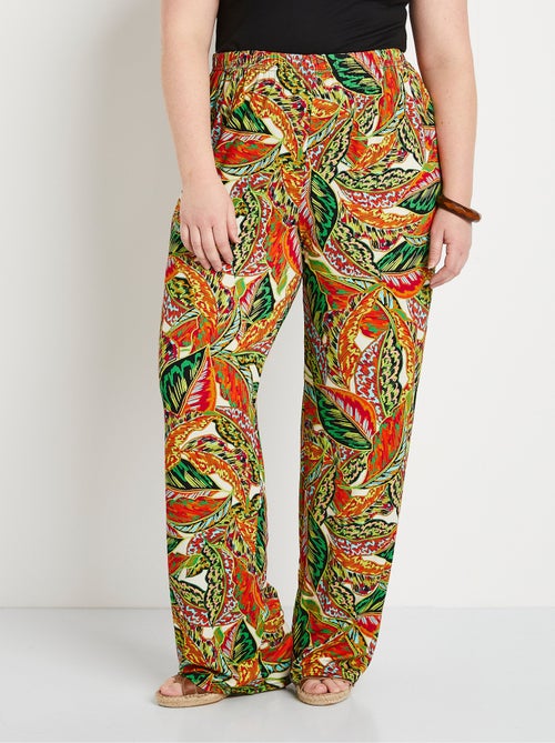 Pantalones con estampado de follaje y cinturilla elástica - Afibel - Kiabi