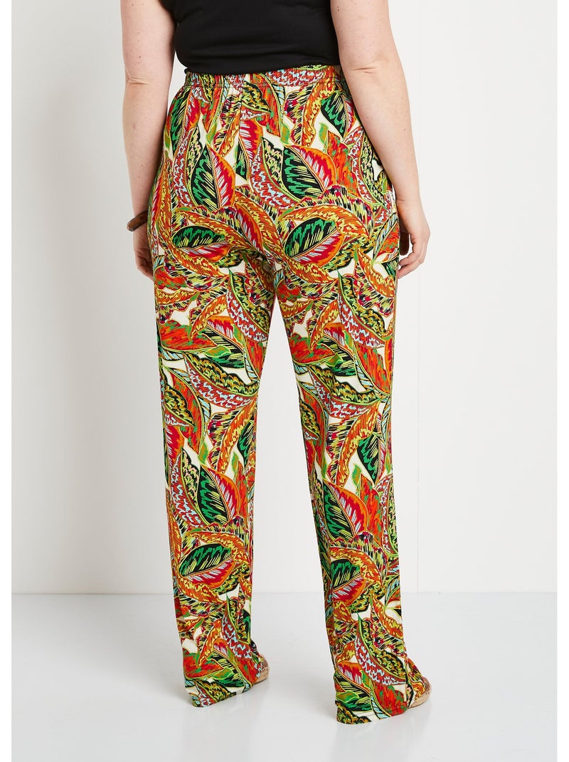 Pantalones con estampado de follaje y cinturilla elástica - Afibel Verde - Kiabi