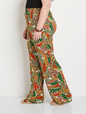 Pantalones con estampado de follaje y cinturilla elástica - Afibel