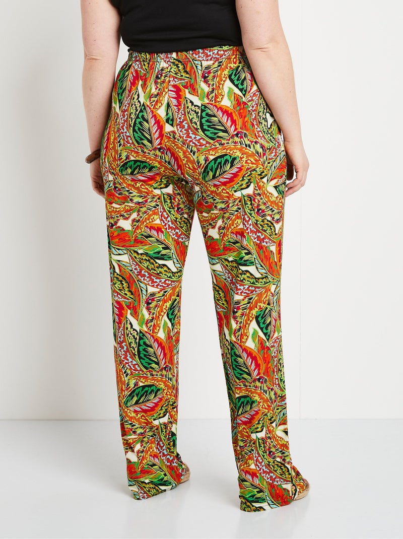 Pantalones con estampado de follaje y cinturilla elástica - Afibel Verde/Rojo - Kiabi