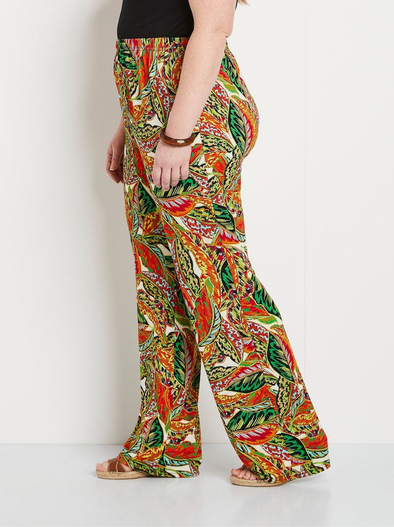 Pantalones con estampado de follaje y cinturilla elástica - Afibel Verde/Rojo - Kiabi