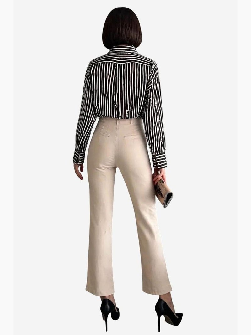 Pantalones confeccionados de talle alto con pliegues my fashion Beige arcilla - Kiabi