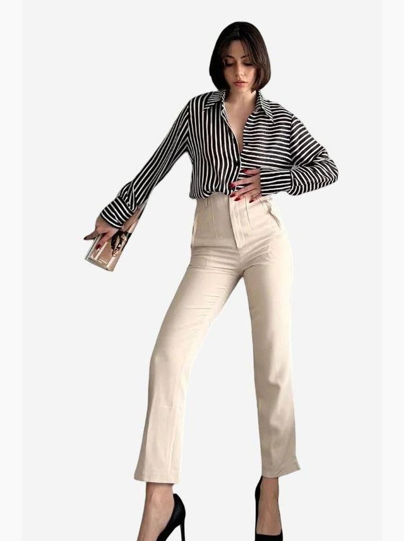 Pantalones confeccionados de talle alto con pliegues my fashion Beige arcilla - Kiabi