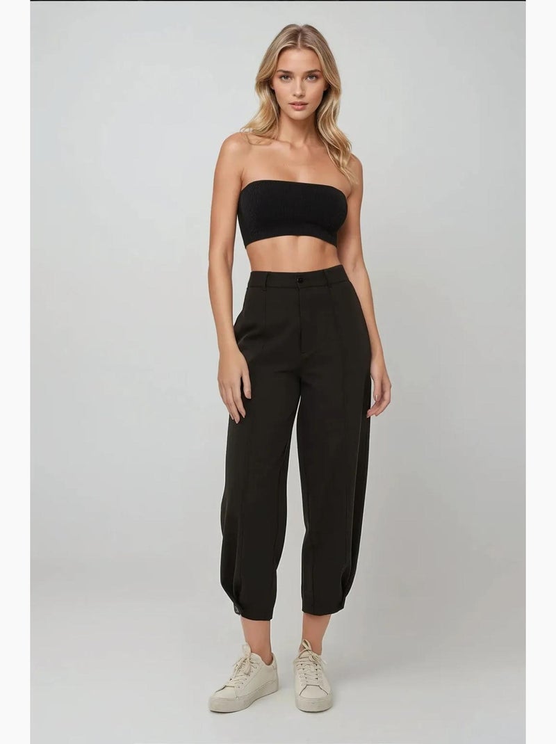 Pantalones cónicos de cintura alta con detalle de botón en la cintura hiccup Negro - Kiabi
