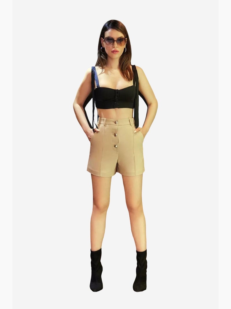 Pantalones cortos abotonados de cintura alta hiccup Beige - Kiabi