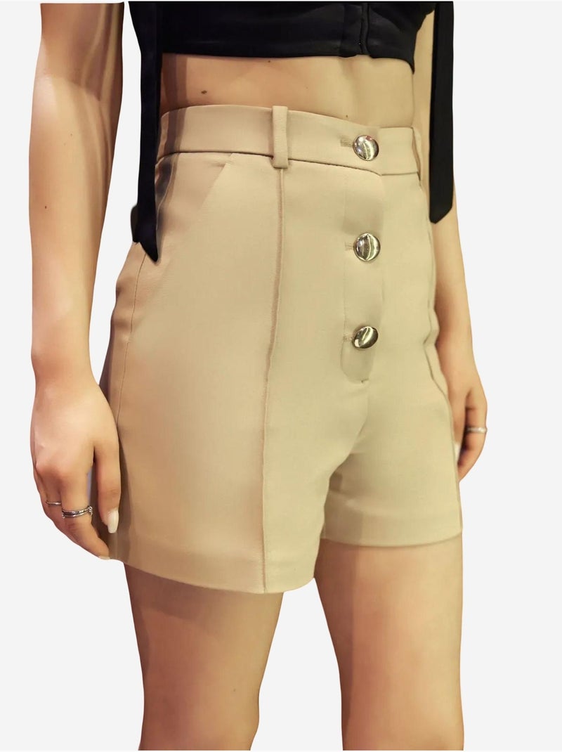 Pantalones cortos abotonados de cintura alta hiccup Beige - Kiabi