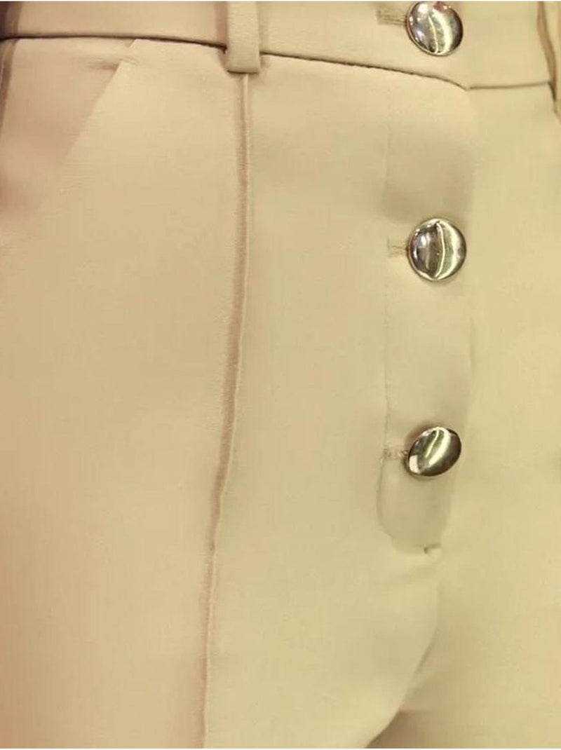 Pantalones cortos abotonados de cintura alta hiccup Beige - Kiabi